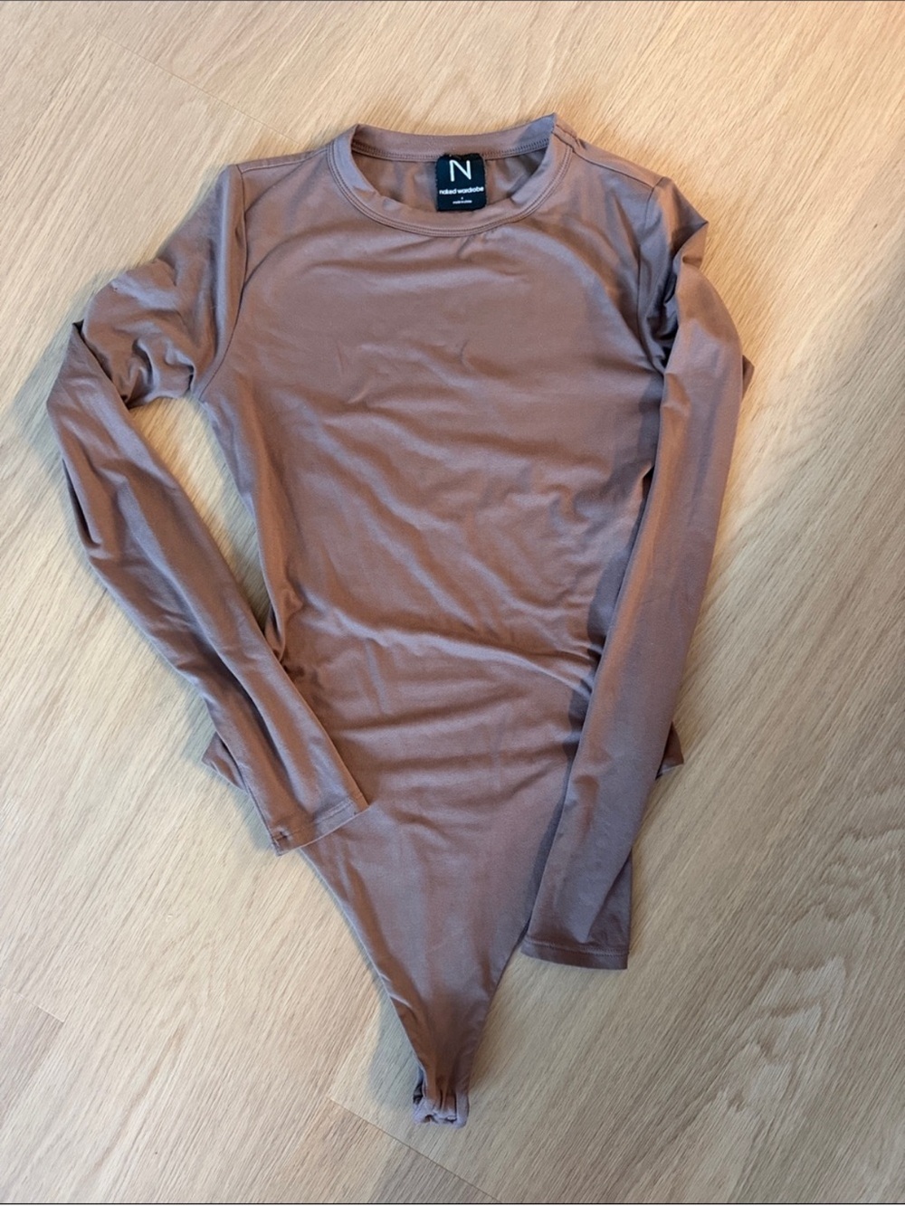 naked wardrobe Long Sleeve Bodysuit in Mauve Brown